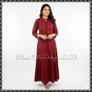 New Elegant Maroon real mirror Maxi Dress + jacket Size L